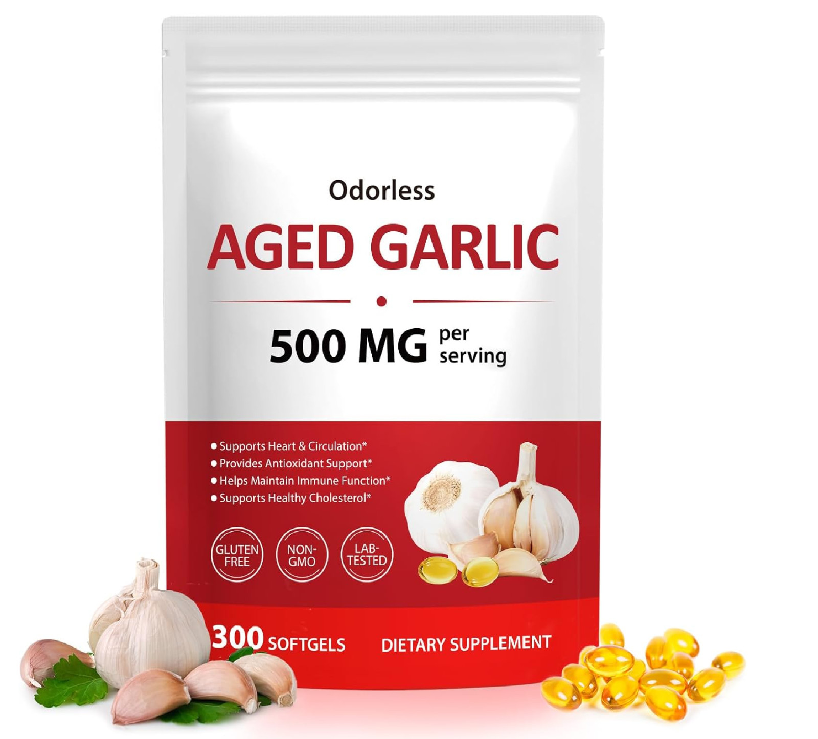 Suplemento cardiovascular de reserva de extracto de ajo envejecido, 300 cápsulas