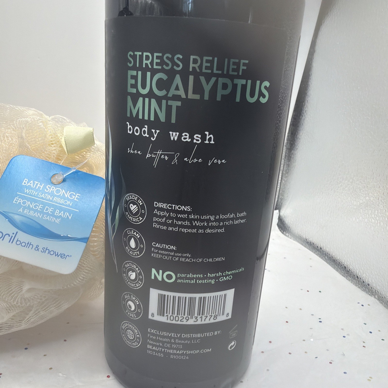 2 Pack Botanical Spa Therapy Eucalyptus Mint Body Wash 33oz Shea Aloe + Sponge