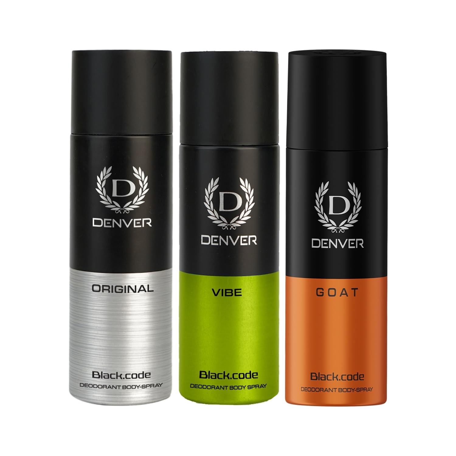 Denver Black Code, Goat & Vibe Deodorant for Men,150ML Each, Pack of 3|