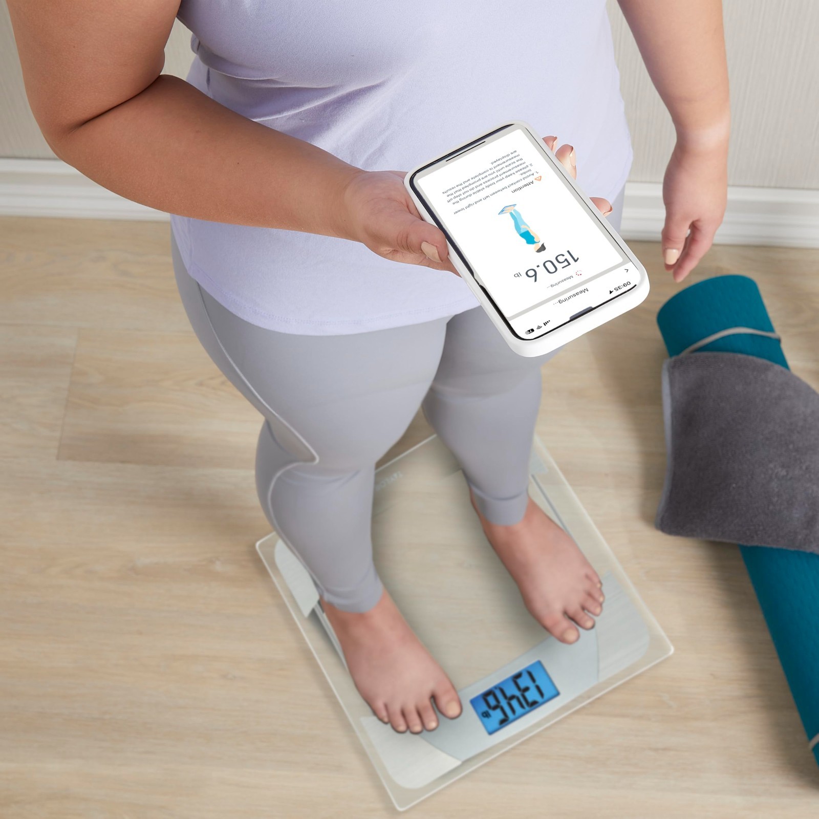 Digital Body Weight Scale, 400 LB Capacity, Blue LCD, Glass Platform, Stainless