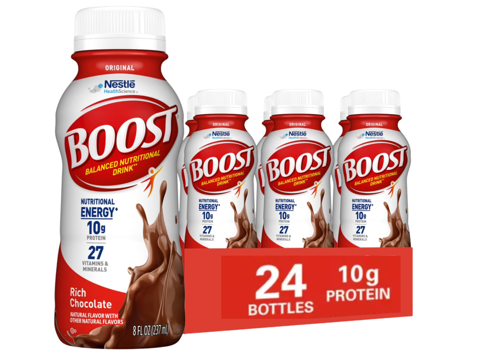 BOOST Original Nutritional Drink – Rich Chocolate, 10g Protein, 24-Pack (8 fl oz