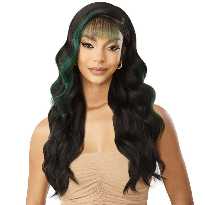 Outre Sleek Lay Glueless Deep C-Part HD Lace Front Wig NAILANI Pre-Styled Bangs