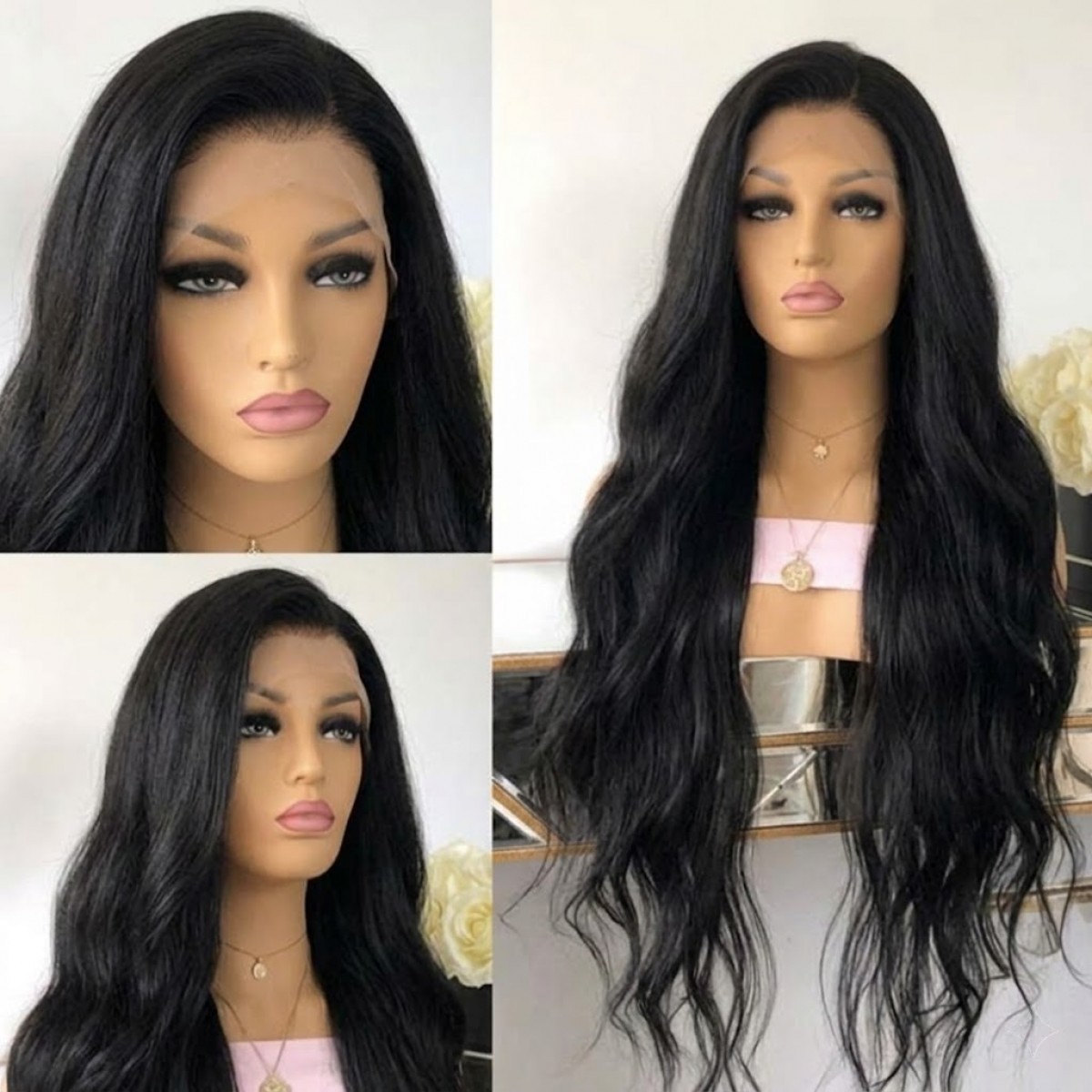 Black Glue Less Lace Front Wig Heat Resistant Hair Long Wavy Natural Women