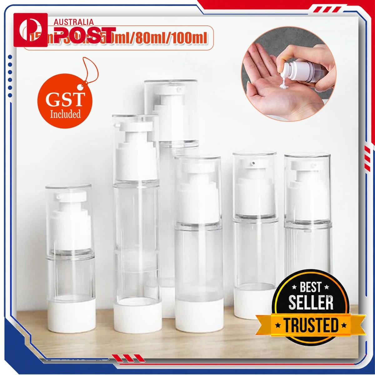 10Pcs Airless Lotion Cream Pump Bottles 15-100ml Clear Travel Size