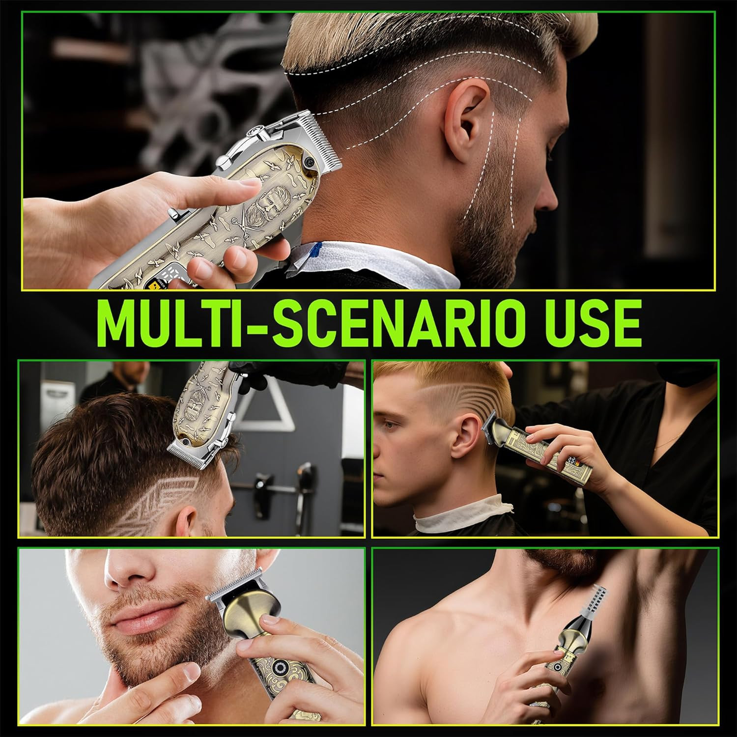 Professional Cordless Hair Clipper and Trimmer Set for Men, Multi-Functional Tri
