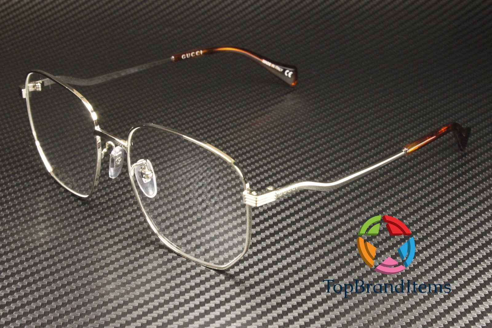 GUCCI GG0973O 002 Rectangular Silver Shiny Demo Lens 56 mm Women’s Eyeglasses