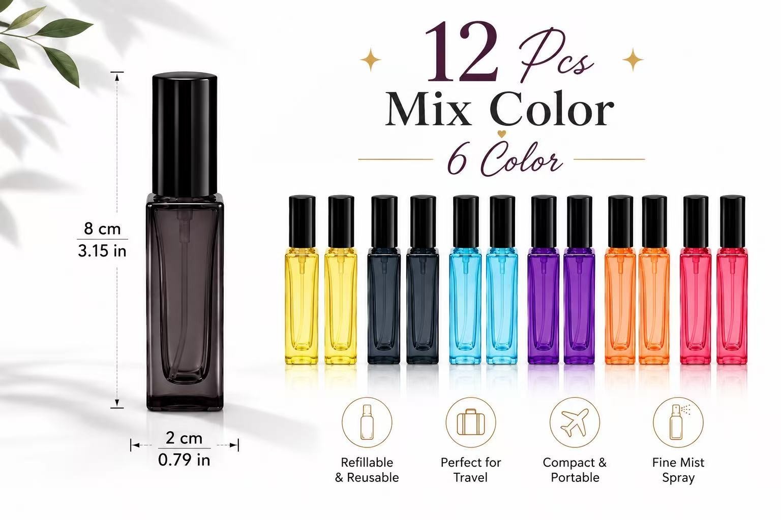 12 Pack 5ml Refillable Perfume Spray Bottles Travel Mini Atomizer Glass Bottles