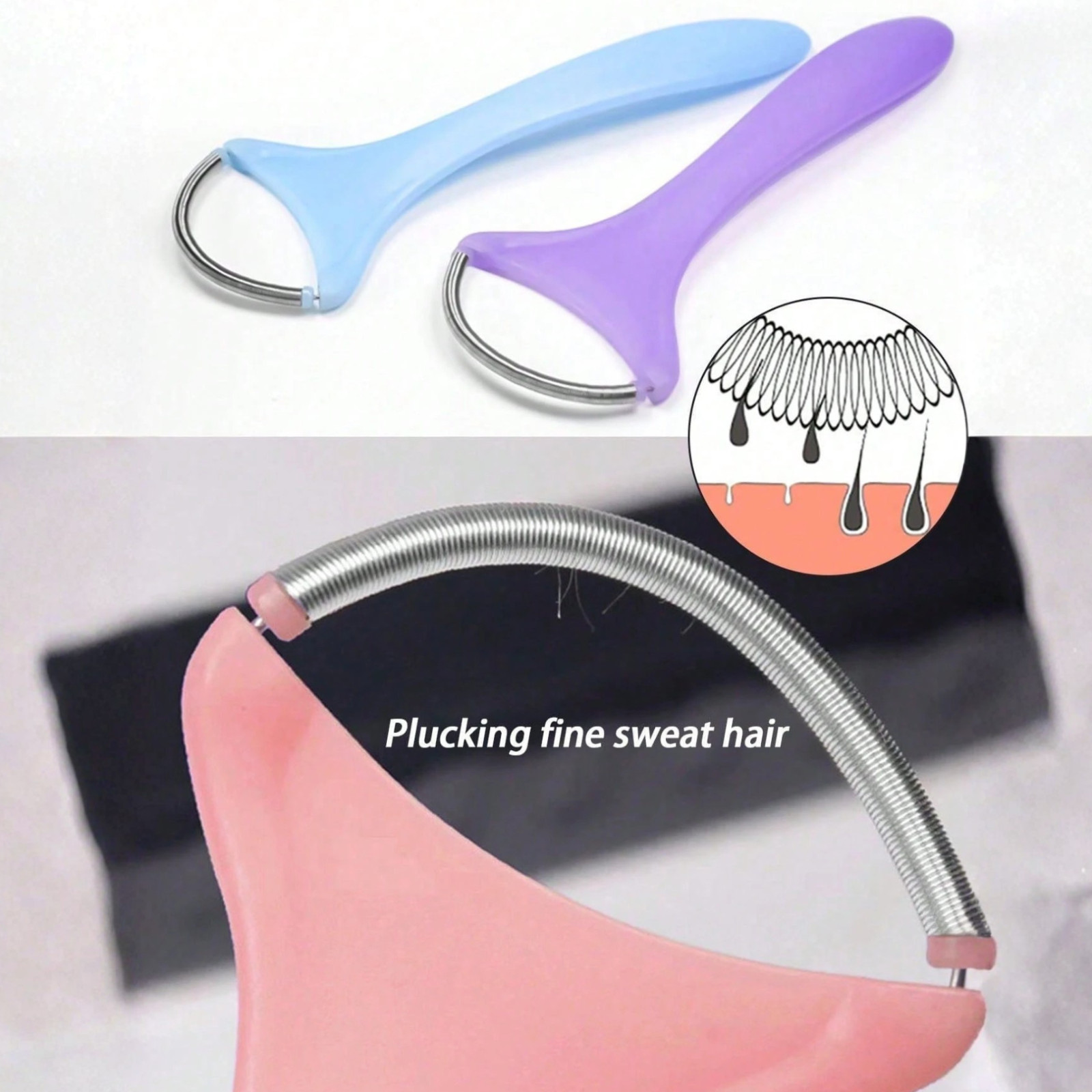 Facial Hair Remover Spring Epilator & Mini Hair Brush Comb Cleaner Rake Tool Set