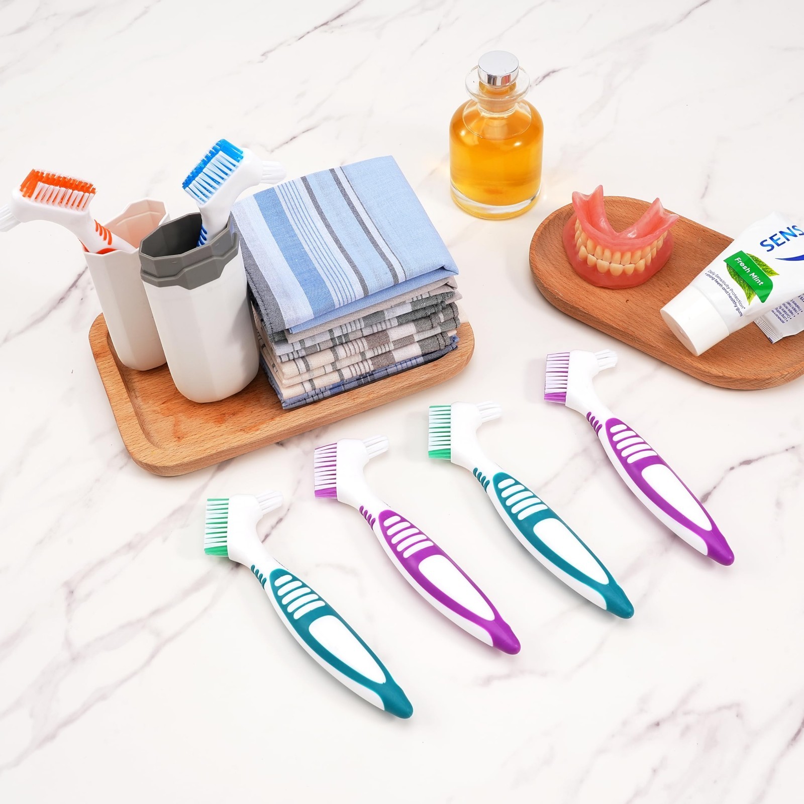 6 Pcs Denture Brush Set for False Teeth – Double-Sided Toothbrushes, Soft Bristl