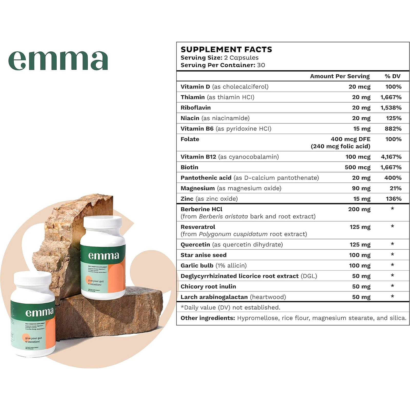 3 Pack Emma Gut Health Supplement 180 Capsules for Bloating Relief & Leaky Gut