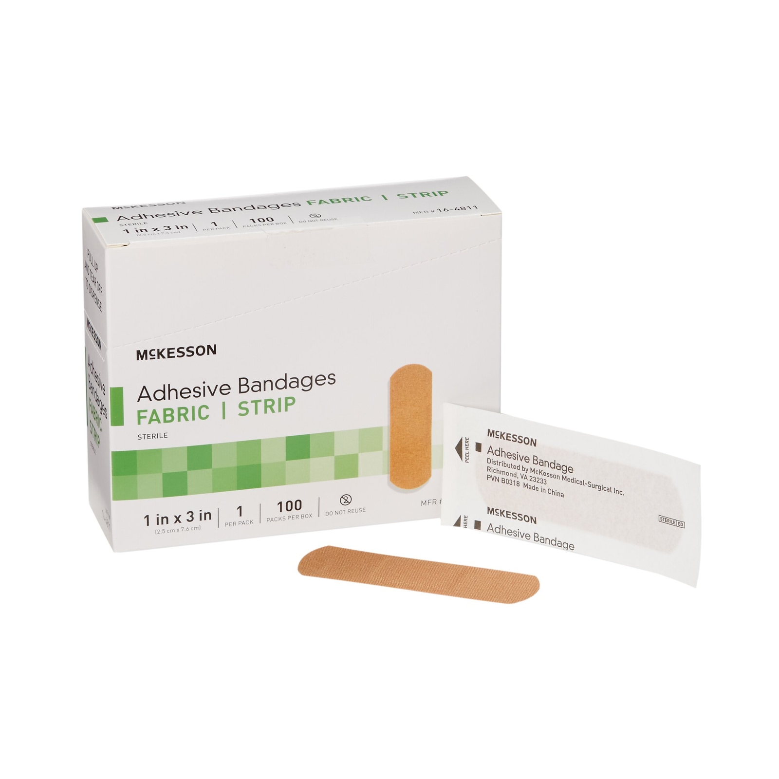 100 McKesson Adhesive Bandages 1″ x 3″ Flexible Fabric Band Aid Strips 16-4811