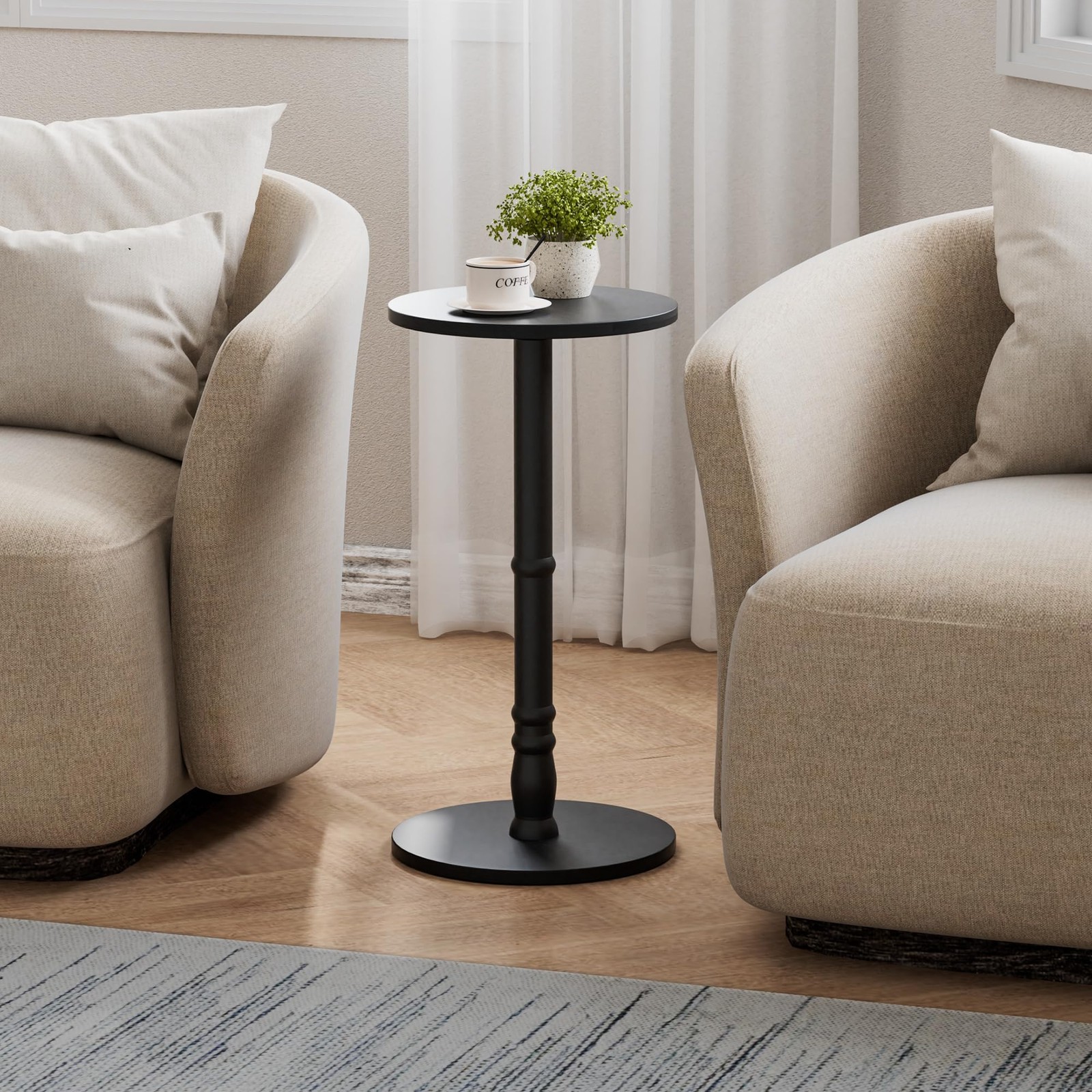 Homleke 12 Round Side Table Solid Wood Pillar Wood Top Base Small Drink Accent