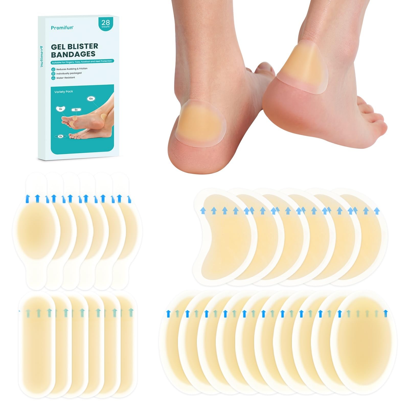 Waterproof Hydrocolloid Blister Pads – 28 ct Gel Cushions for Foot, Toe, Heel