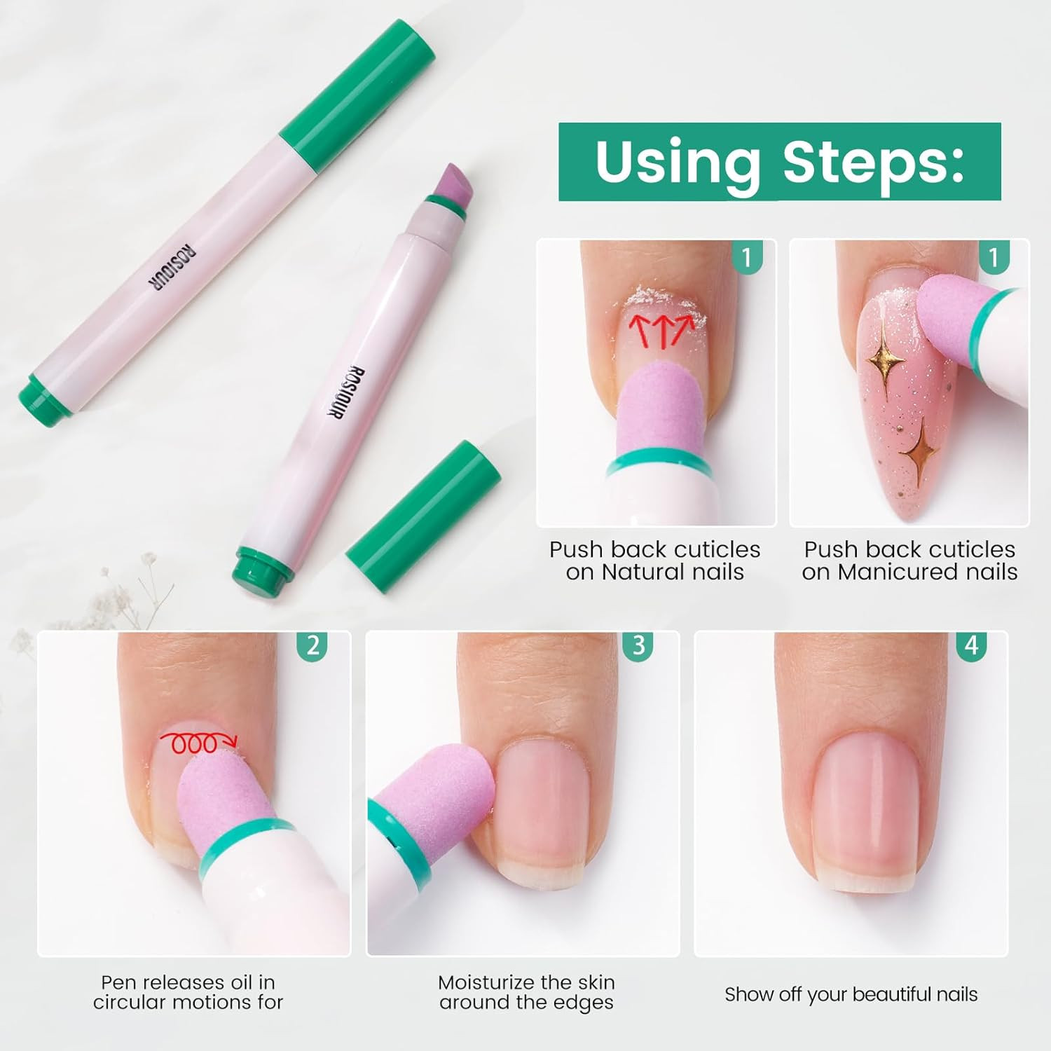 Ceramic Cuticle Oil Pusher Pen -3 in 1 Cuticle Remover Pen for Nails, Nail Care