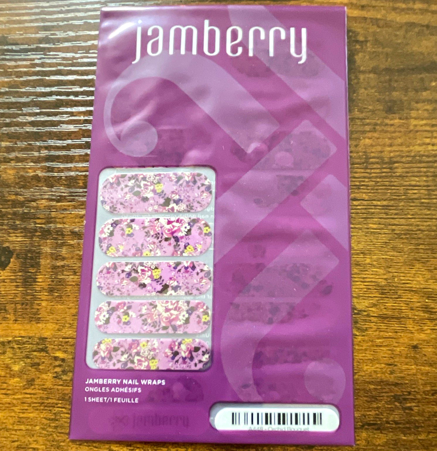 Jamberry Self-Adhesive Glitter Nail Wraps Pink/Purple Floral Full Wrap Nail Art