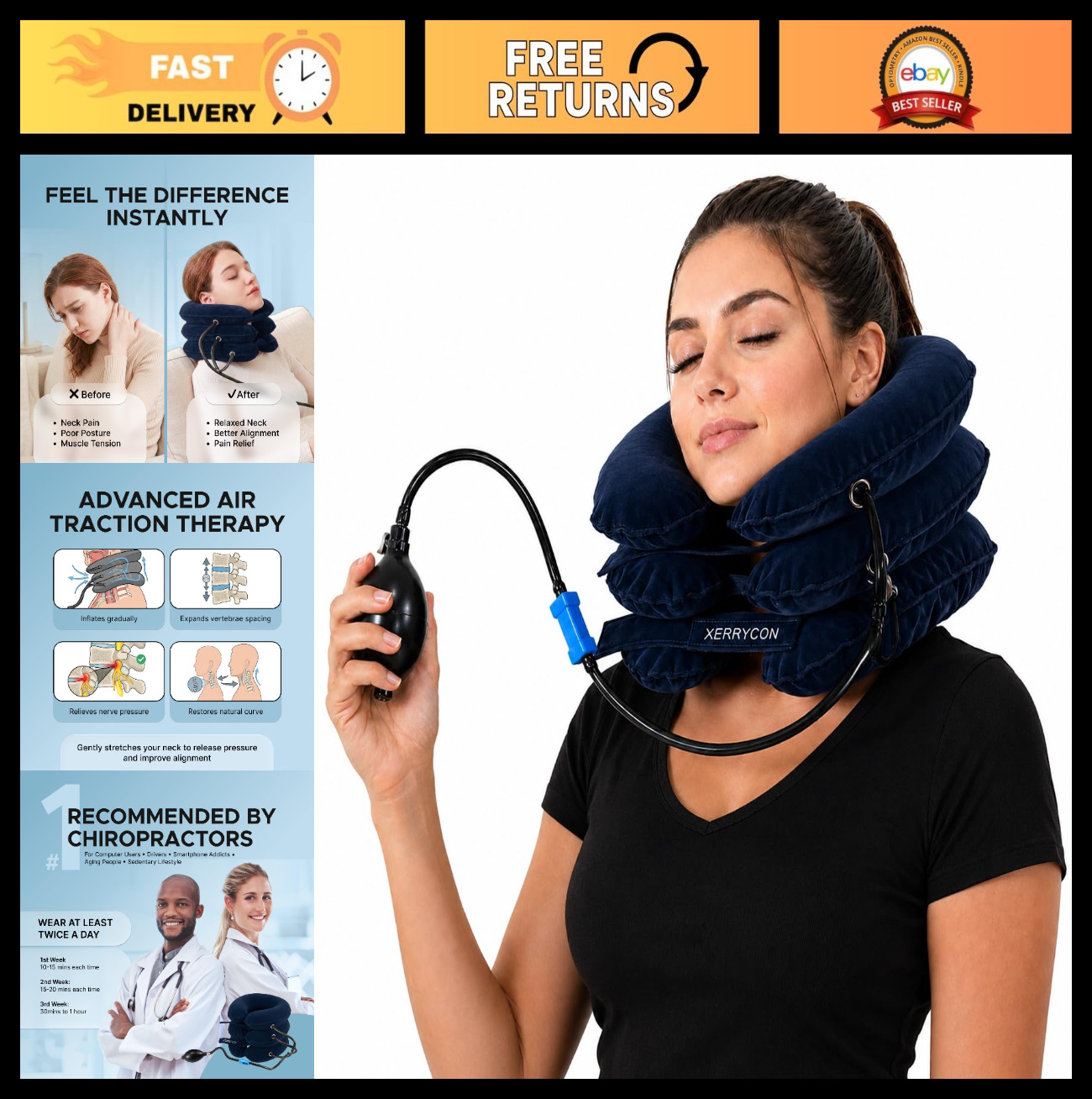 Inflatable Neck Stretcher for Pain Relief | Adjustable Cervical Traction Device,