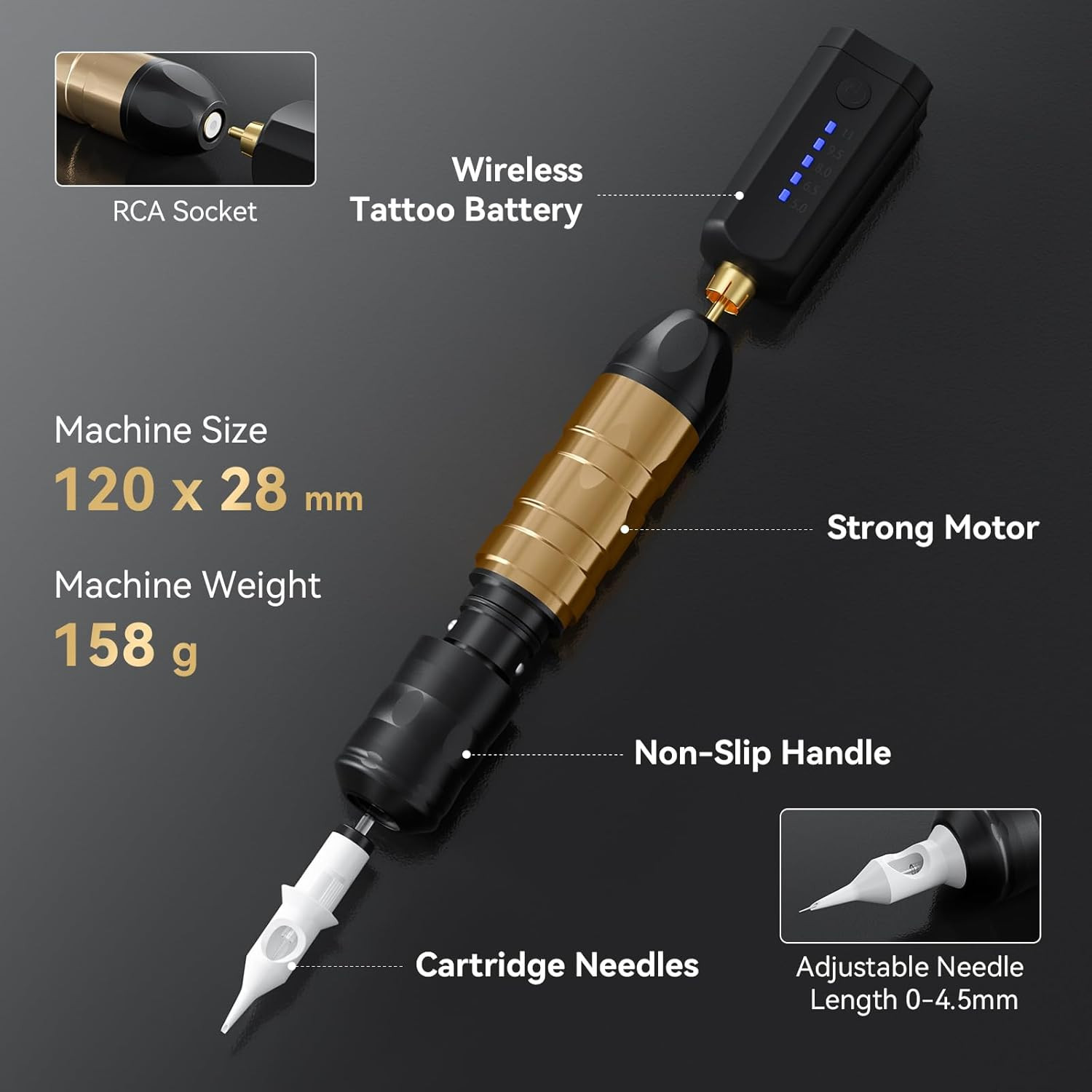 Professional Cordless Tattoo Gun Kit with Rechargeable Battery and Inks