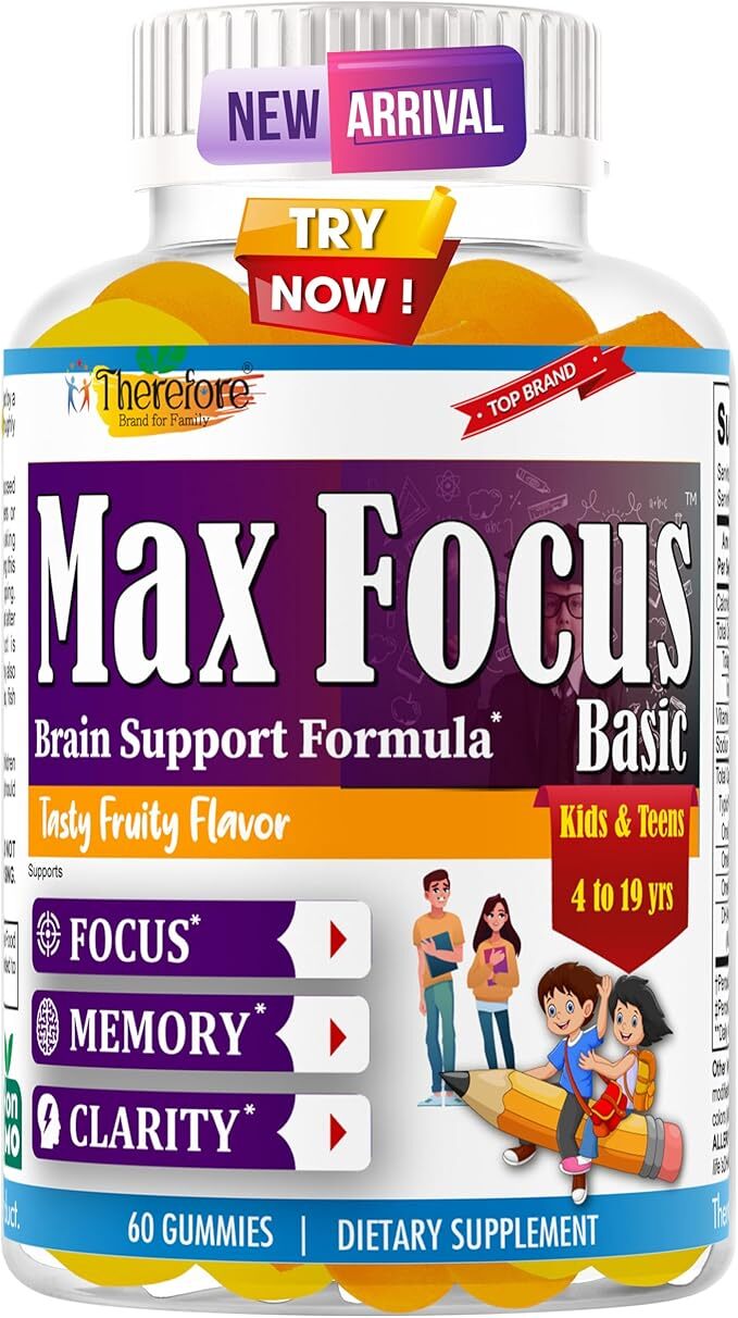 Max Focus Basic Kids Brain Supplement Omega 3 6 9, Focus Vitamins for Kids