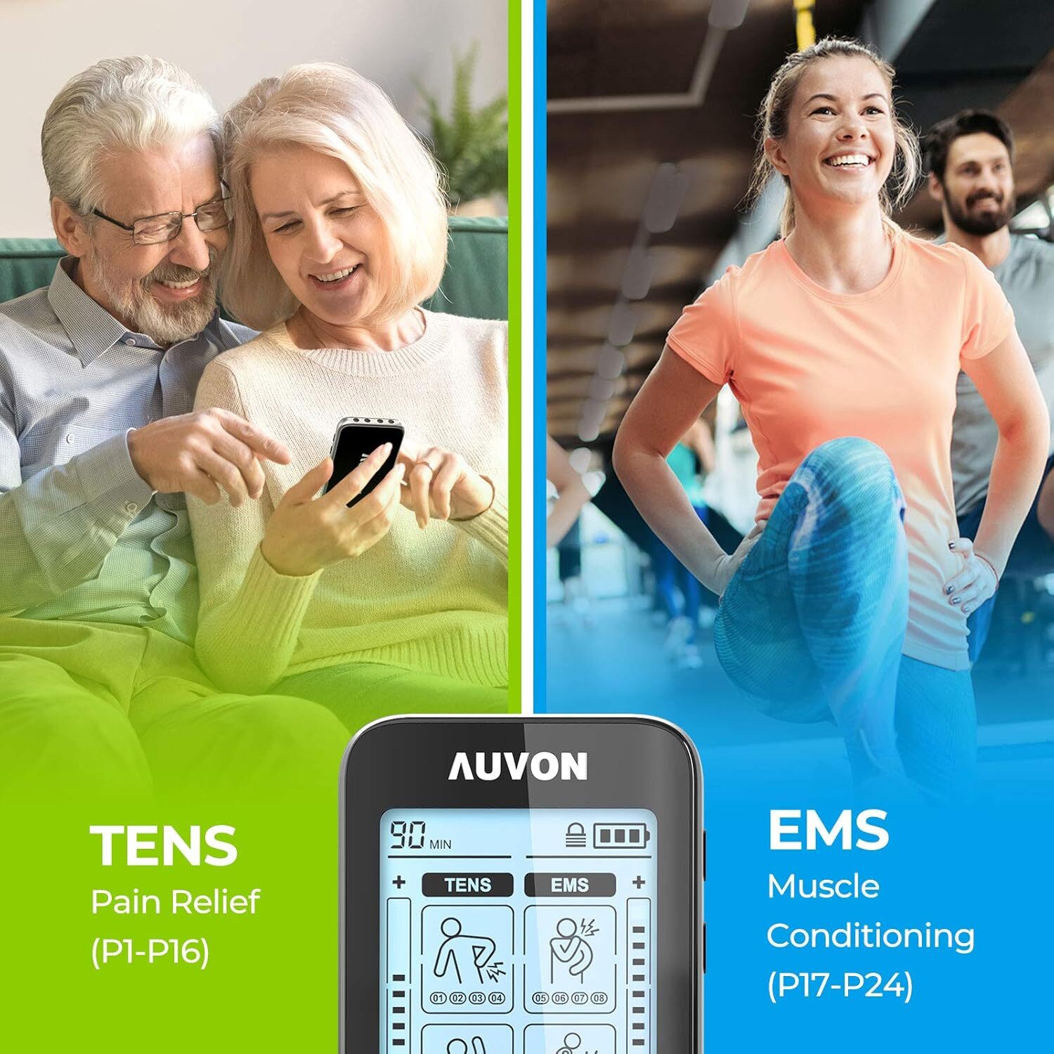 AUVON 4 Outputs TENS Unit EMS Muscle Stimulator Machine for Pain Relief Thera…