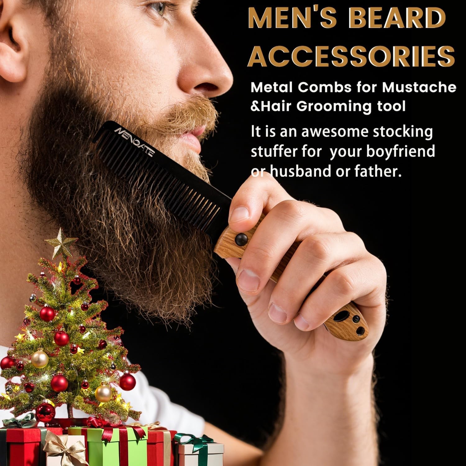 Compact Folding Pocket Beard & Mustache Comb – Metal Grooming Tool with Wooden H