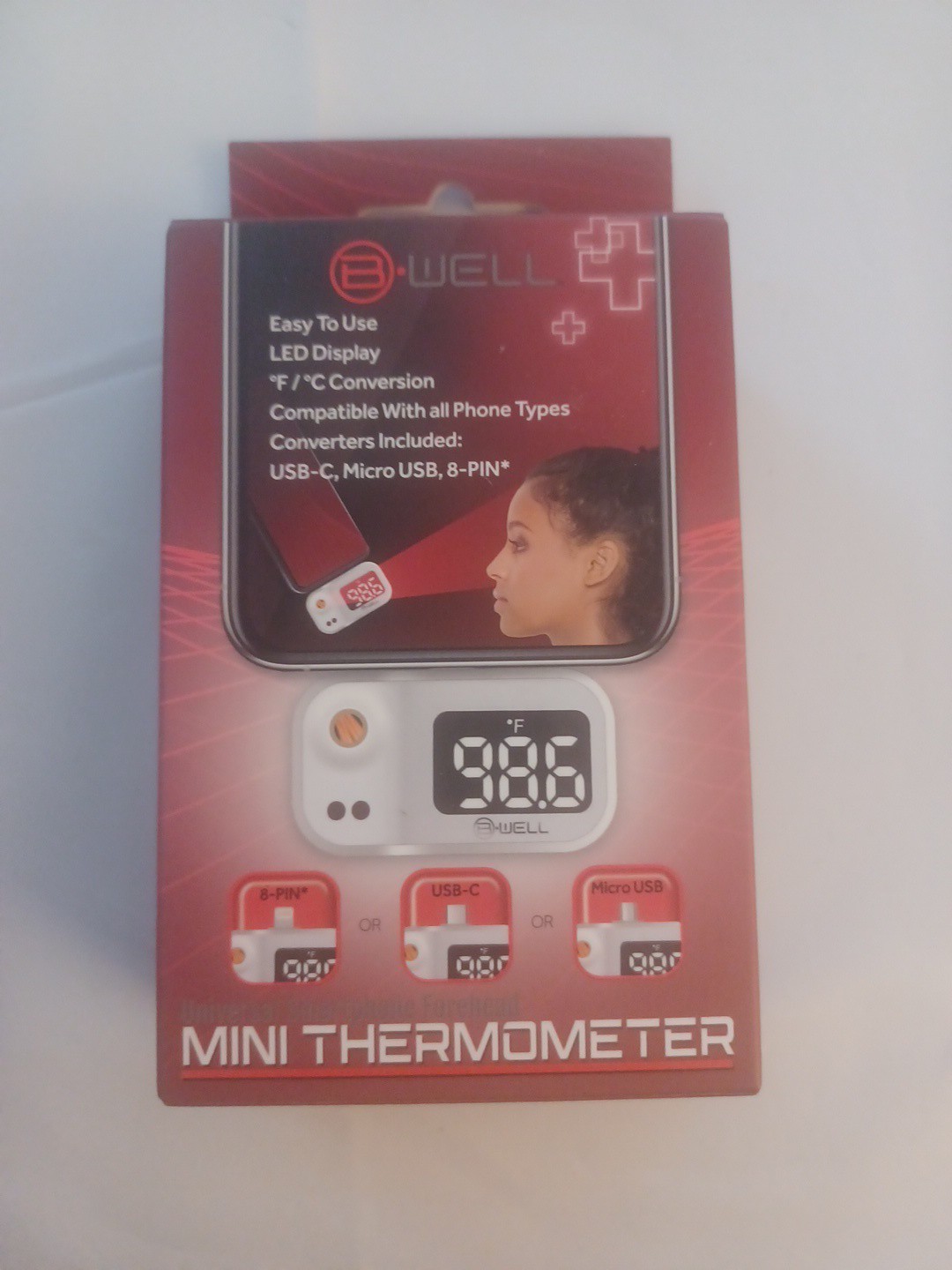 B Well Universal Smartphone Forehead Mini Thermometer NIB