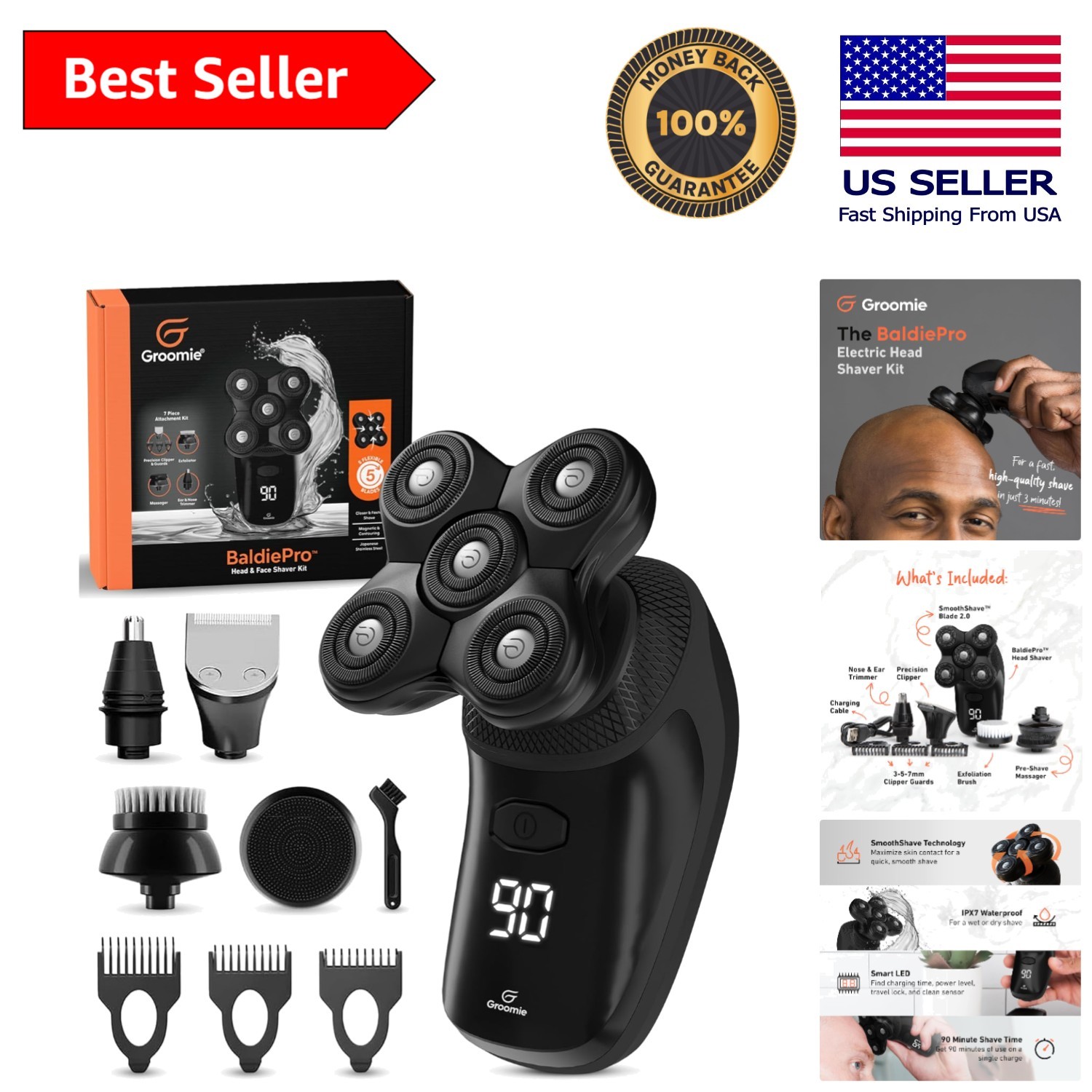 BaldiePro Cordless Waterproof Electric Head Shaver for a Smooth, Comfortable …