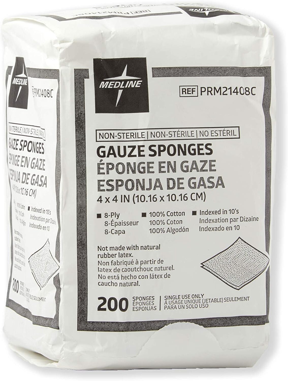 4 x 4 inch Gauze Sponges 8-Ply Woven Non-Sterile Gauze 200