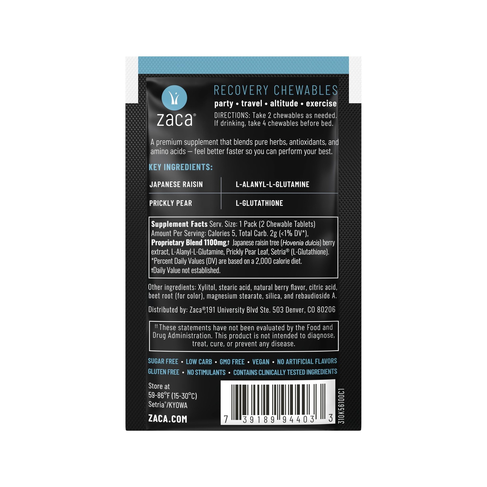 Zaca Recovery Chewable Supplement | Hydrate + Revive | 6 2 Count (Pack of 6)