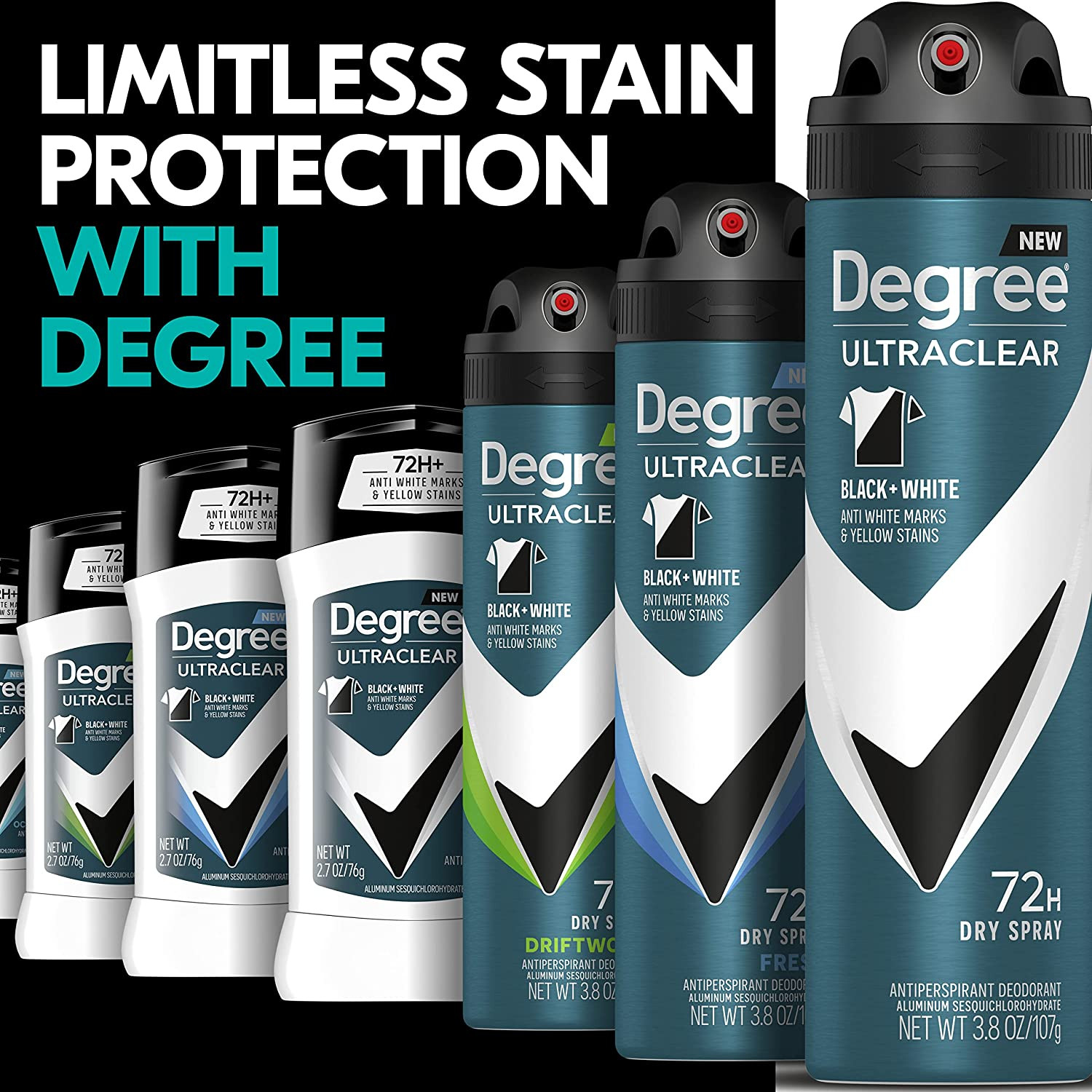 Degree Men Ultraclear Antiperspirant Deodorant Black + White 72-Hour Sweat & Odo