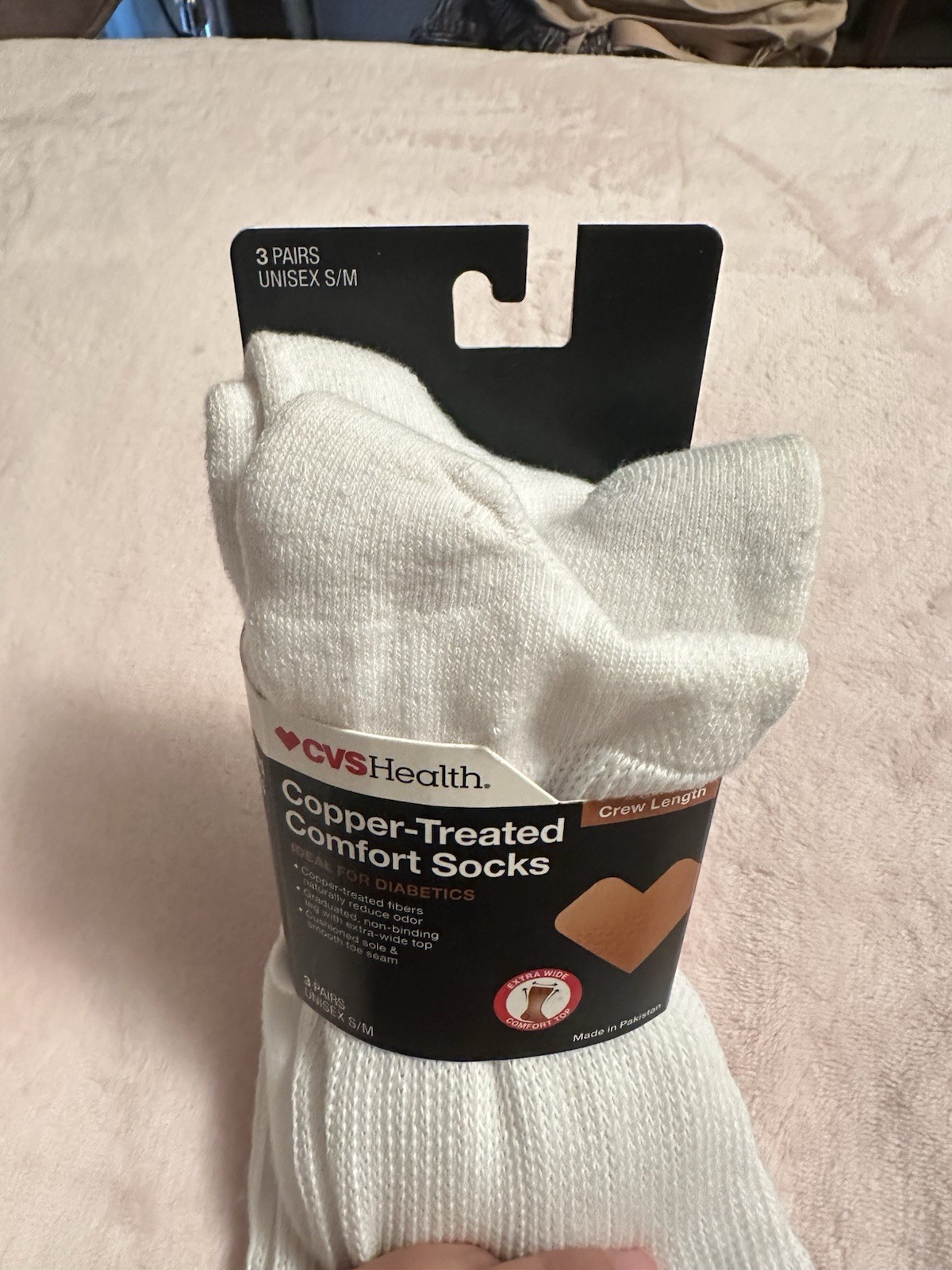 CVS Copper Treated Diabetic Socks Crew Length S /M 3 Pair White