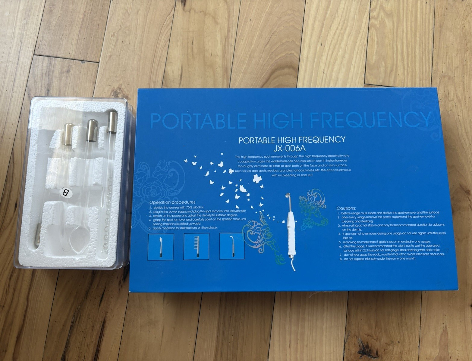 Portable High Frequency Facial Wand Machine JX-006A, Blue/White, + attachments