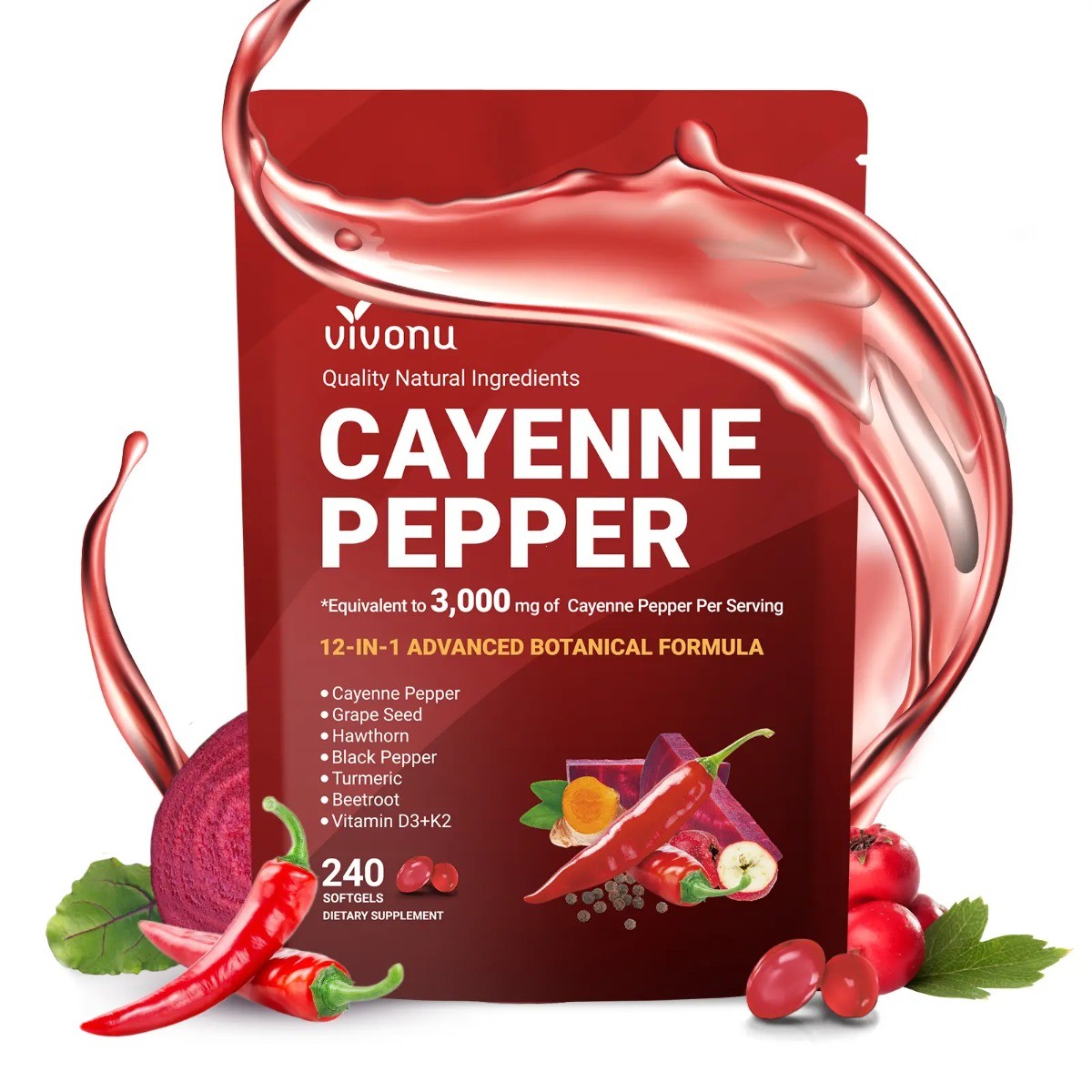 VivoNu Cayenne Pepper Softgels 240ct Heart Vein Blood Vessel Health Support