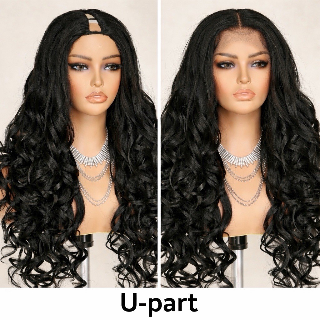 Women Curly Wig. Synthetic . 30Inches Futura Black Glue-less U Part