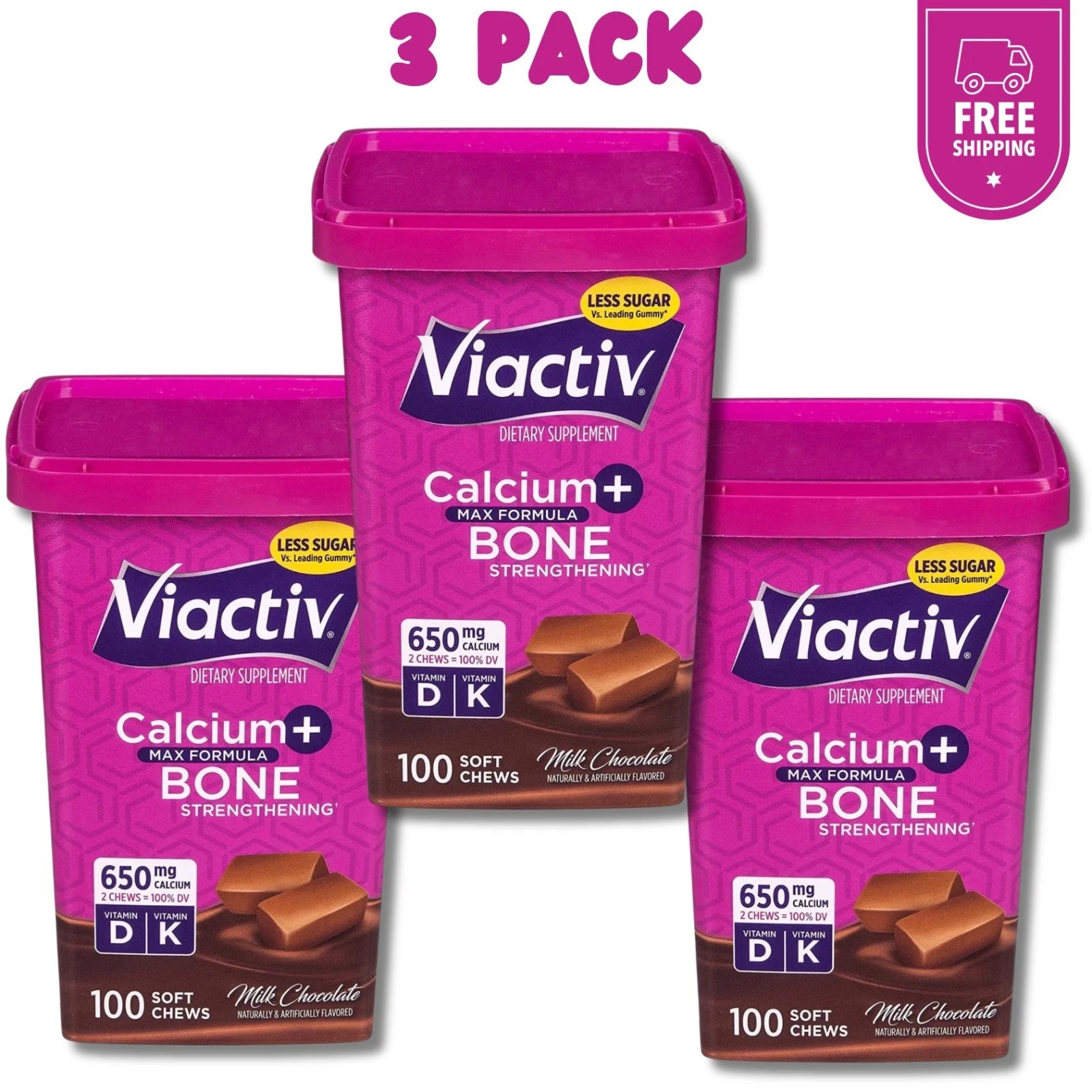 (3 pack) Viactiv Calcium Supplement Soft Chews, Chocolate (100CT) Vitamin D & K