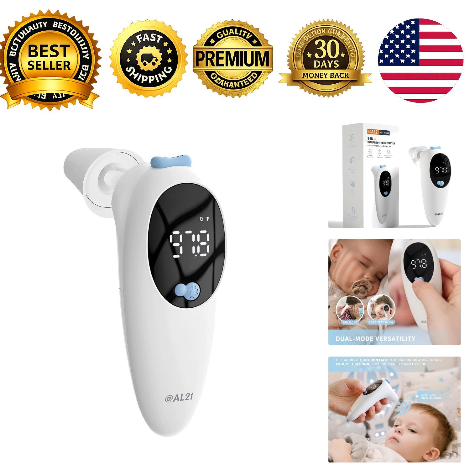 3-in-1 Digital Baby Thermometer Ear Forehead Object Fever for Adults Kids