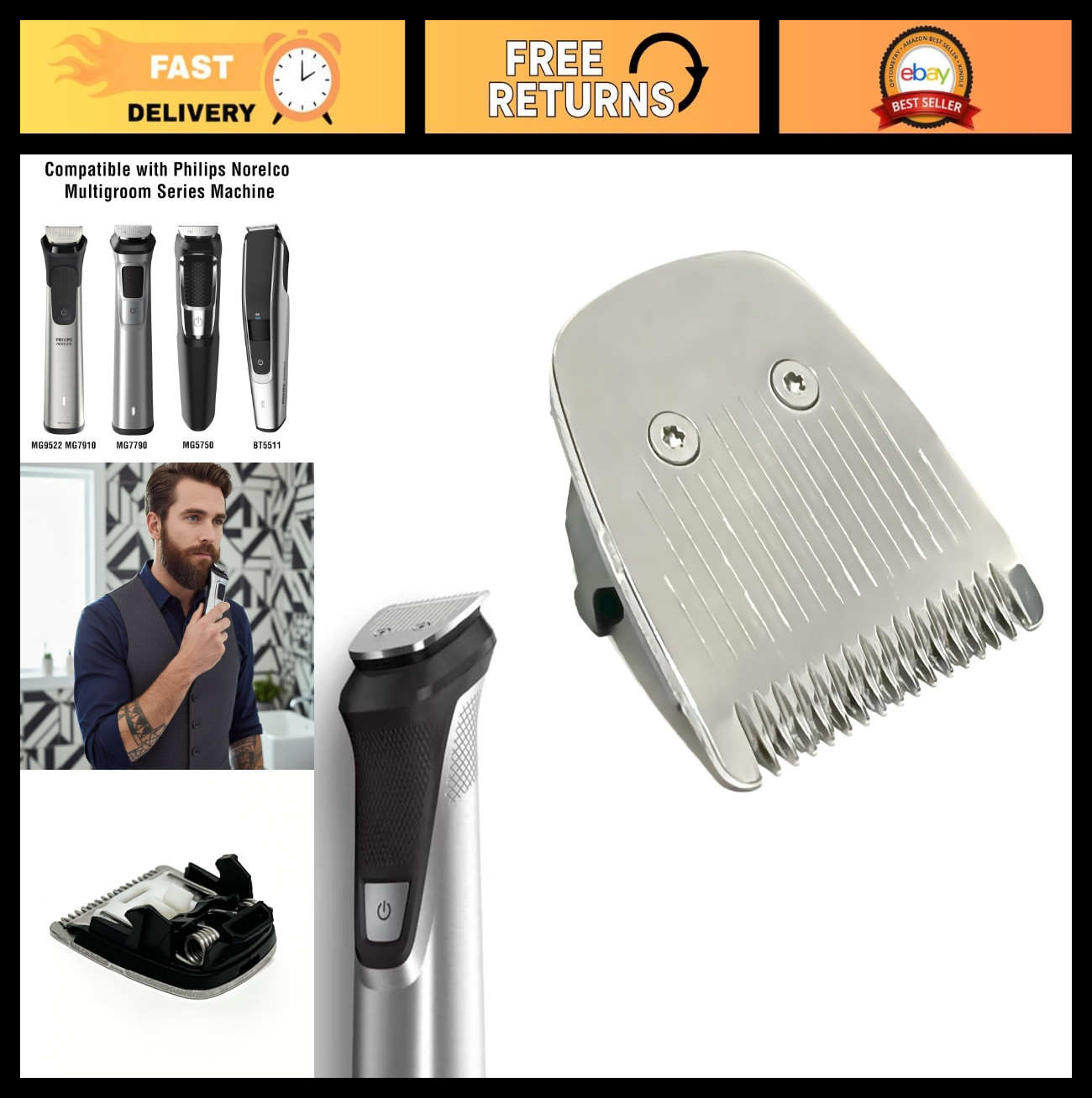 32mm Full Size Replacement Trimmer Blade for Philips Norelco Multigroom MG3750 M