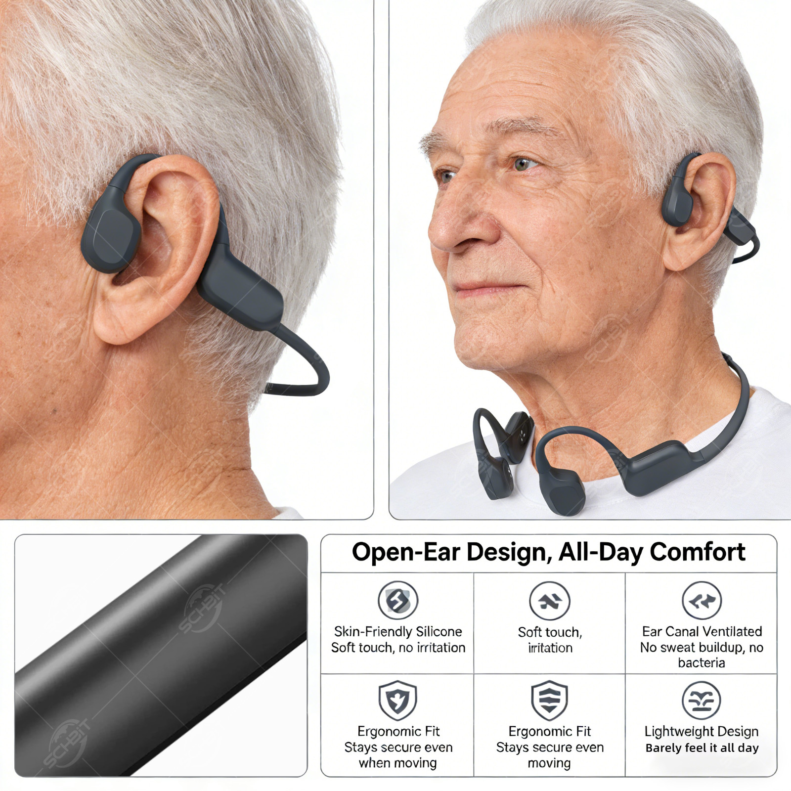 Bone conduction hearing aid Waterproof Rechargeable Long battery for Old People