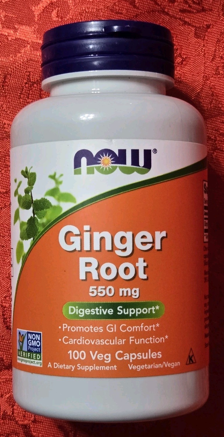 NOW Foods Ginger Root 550 Mg Digestive Support 100 Veg Capsules Best By 3/29 New