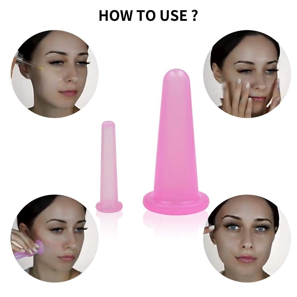 4 Pcs Facial Cupping Set,Natural Silicone Facial Massage Cup for Body,Face,Neck,