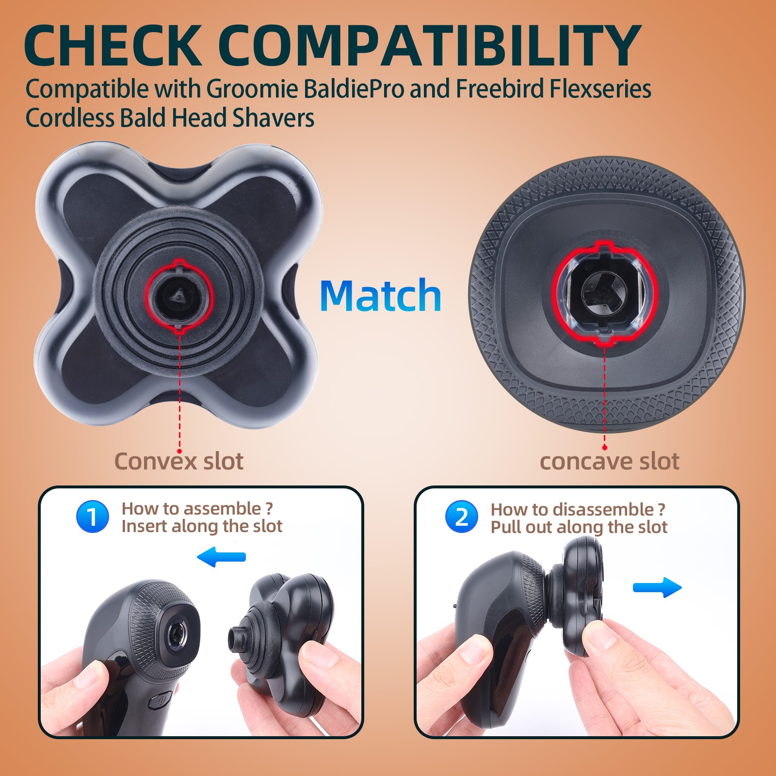 2PACK Replacement Heads Compatible with Groomi BaldiePro Head Shaver