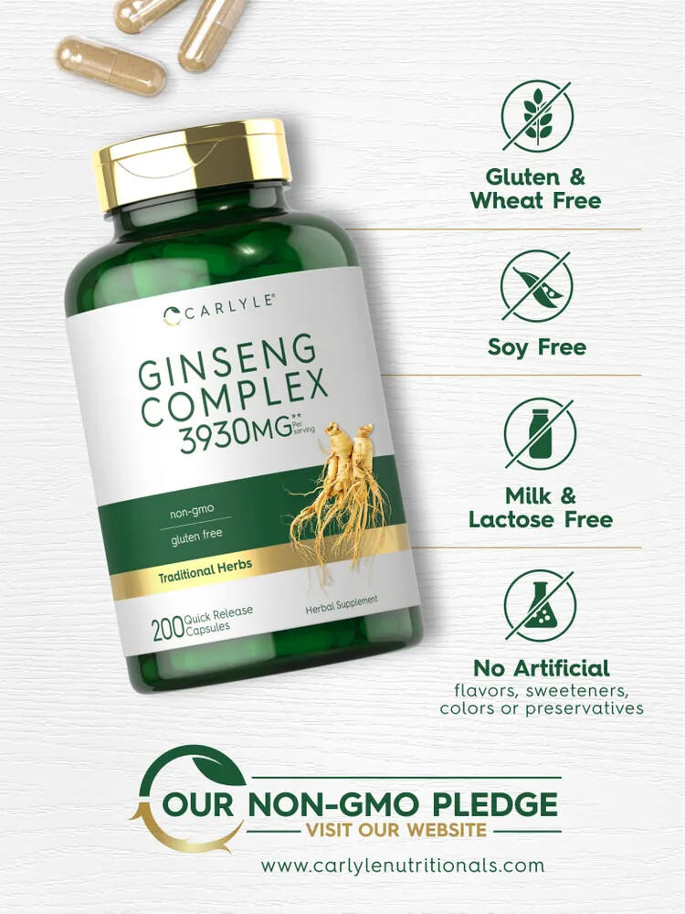 Ginseng Complex | 3930mg | 200 Capsules | Non-GMO, Gluten Free | by Carlyle