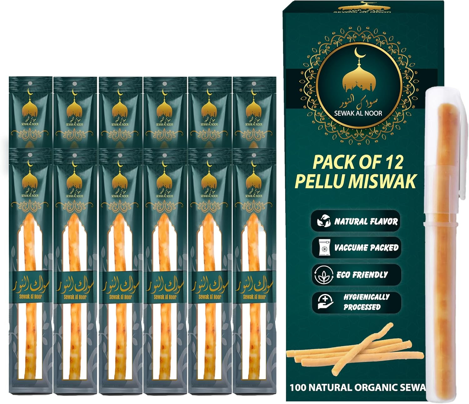 Pack of 12 Miswak Sticks for Teeth with Holder – Natural Toothbrush for Teeth Wh
