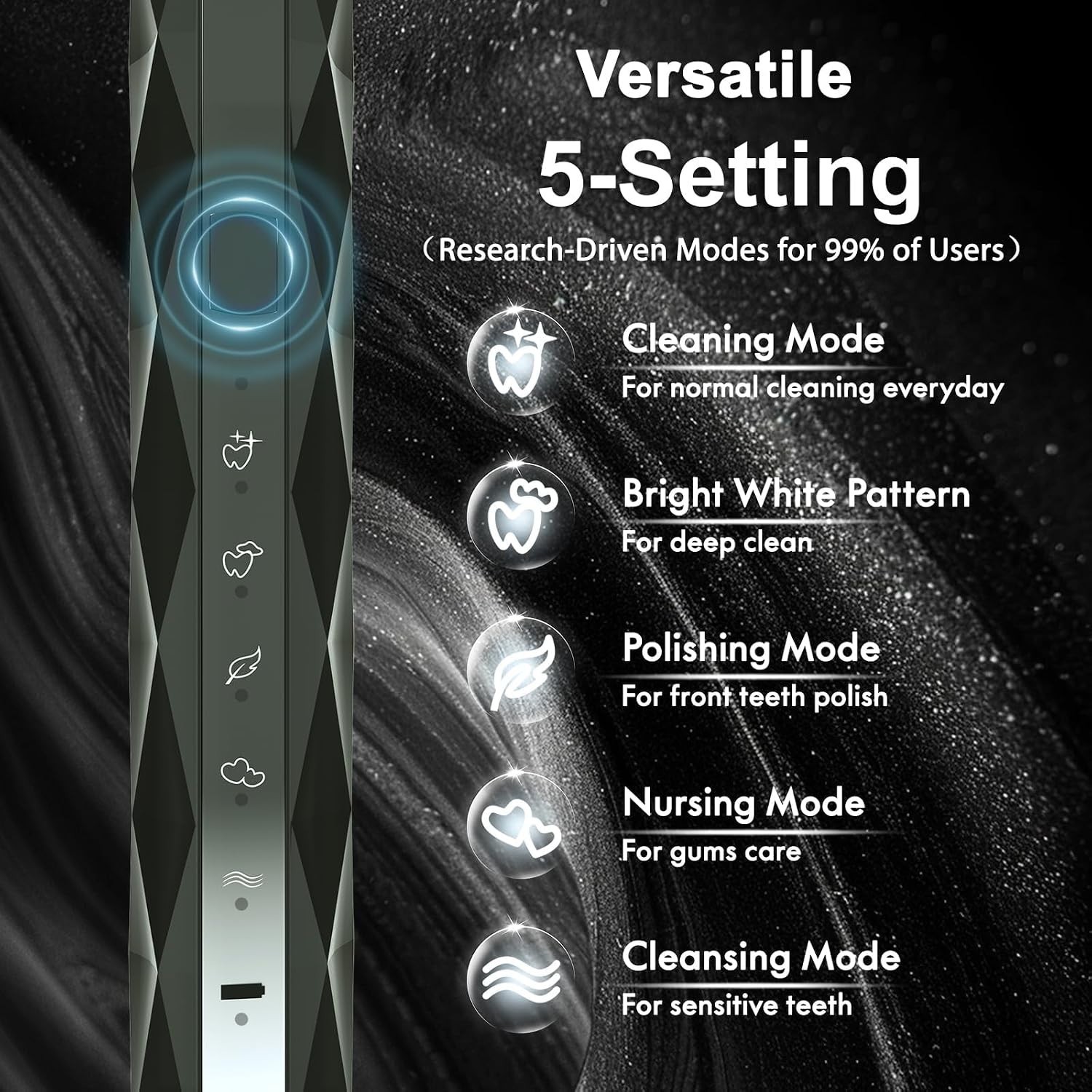 Sonic Diamond Electric Toothbrush for Adults & Kids – 10 Heads & Travel Case
