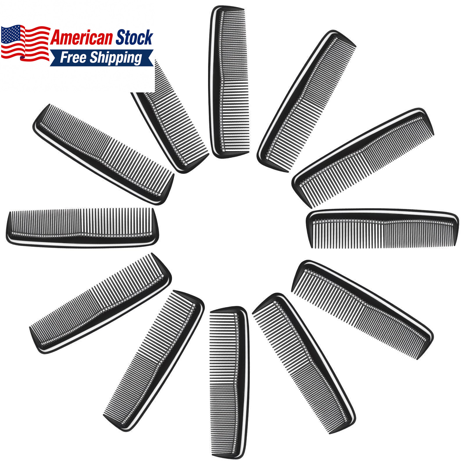 12 Pack 5″ Pocket Hair Combs Dual Teeth Black Travel FROM USA