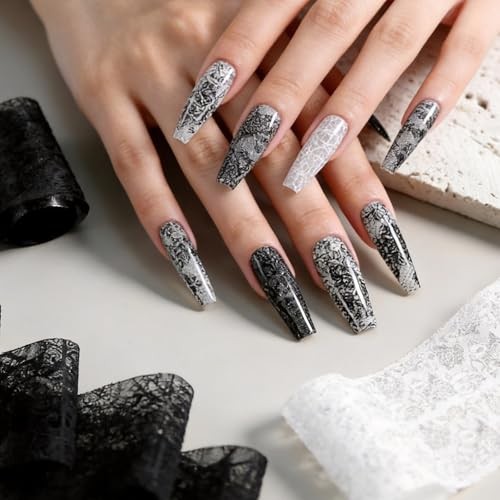 2 Box 20 Rolls Lace Nail Foil Transfer Sheets – Black KIT1 Black&White lace