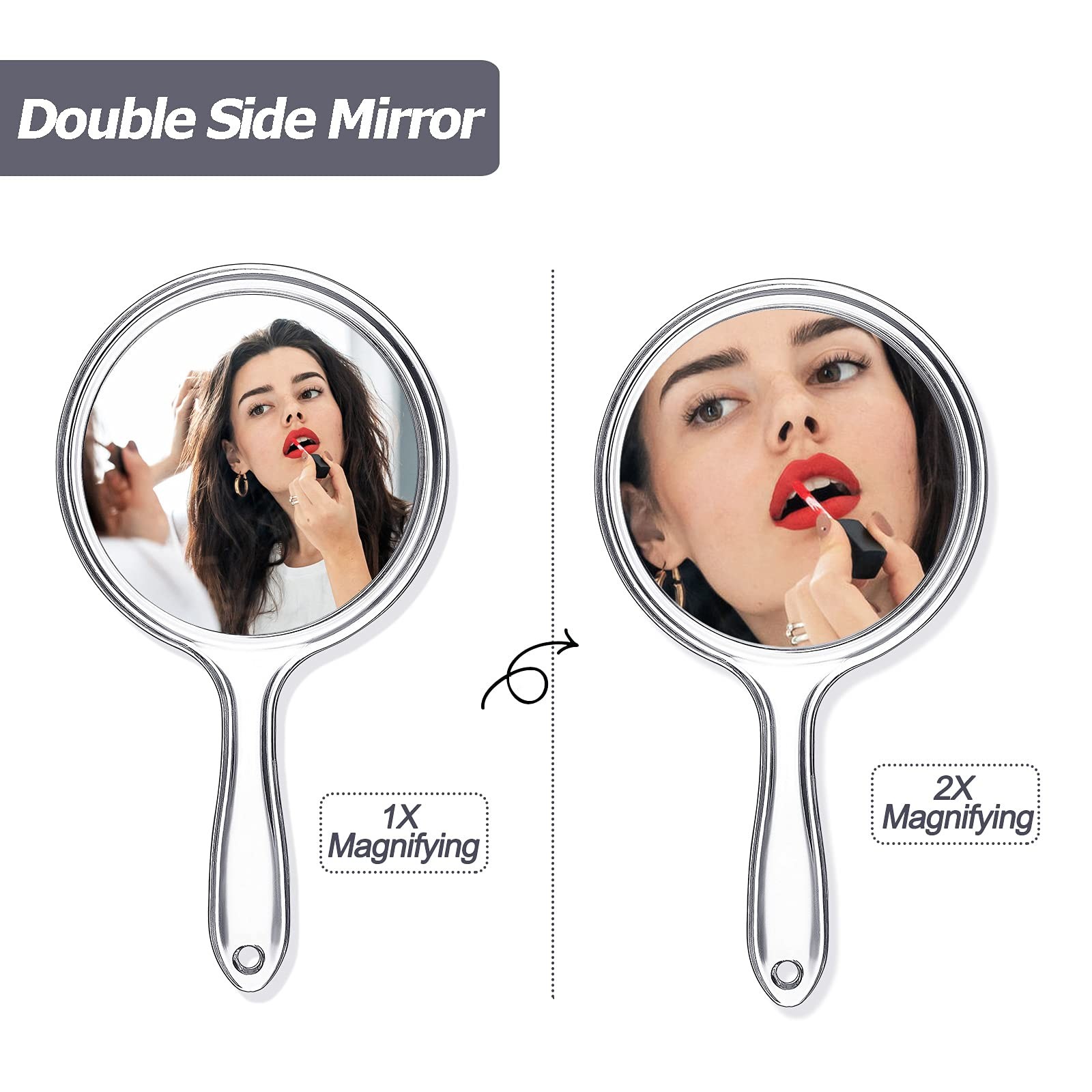 Jetec Hand Mirror Double-Sided Handheld 1X/ 2X 8.3″L x 4.5″W, Clear