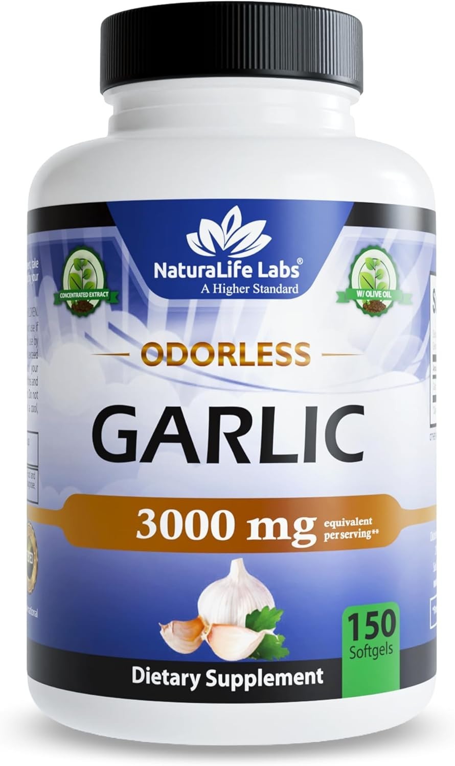 Odorless Garlic 150-Count Softgels – Gluten-Free, Non-GMO, Garlic & Olive Oil…