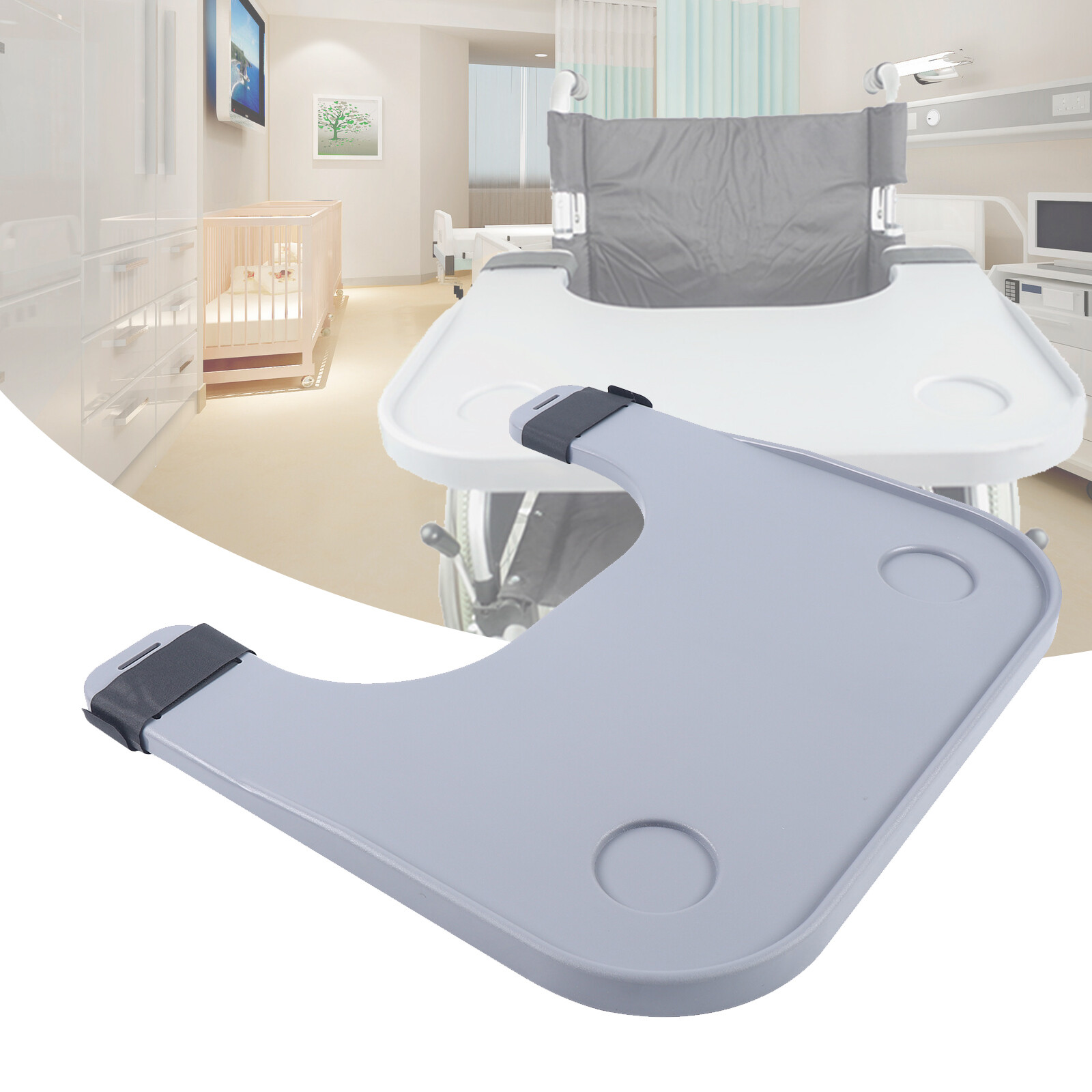 ABS Removable Wheelchair Tray Table Disabled Portable Lap Tray +Cup holder