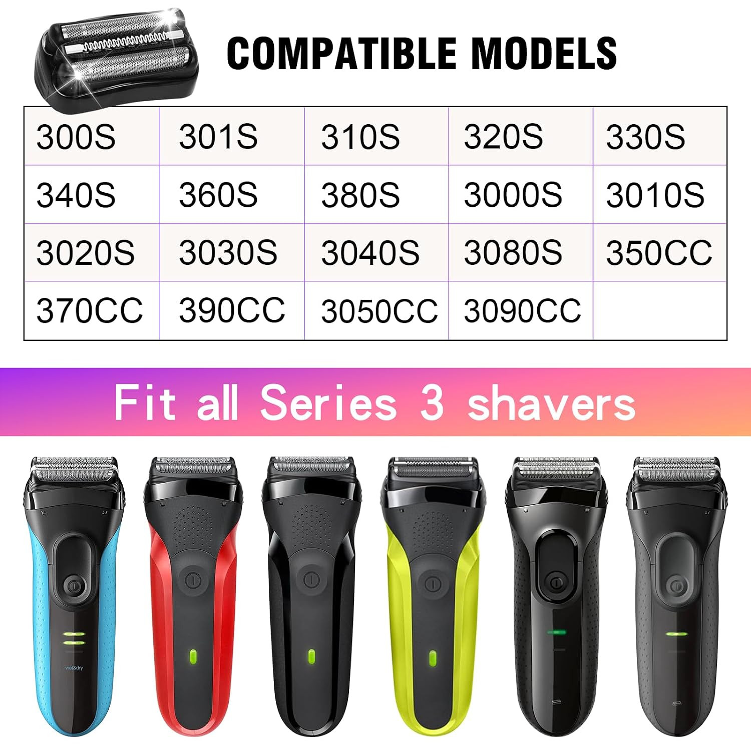 2 Pack Series 3 21B Replacement Head, Foil & Cutter Razor Head Compatible