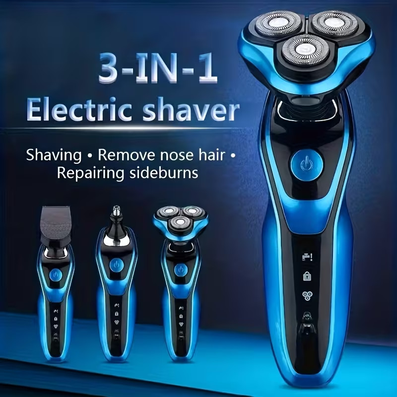 Men’s 3-in-1 Electric Shaver & Nose Hair Trimmer with USB Rechargeable, Floating